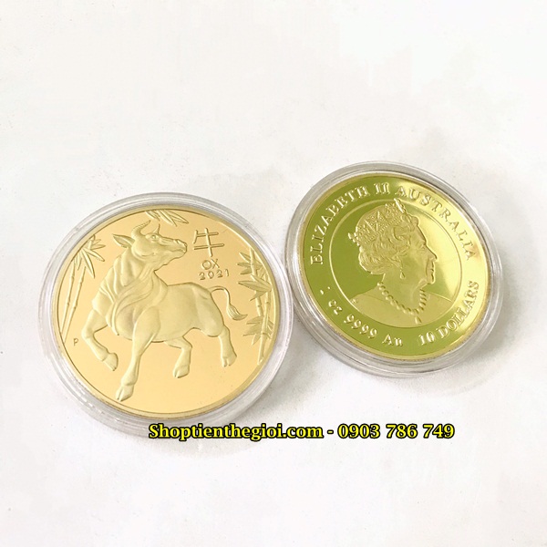 Móc Khóa Xu Úc Hình Con Trâu Vàng - SP005031